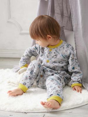 ベビーパジャマ・スリーパー|Ampersand（アンパサンド）自転車柄キルト前開きパジャマ|グレー