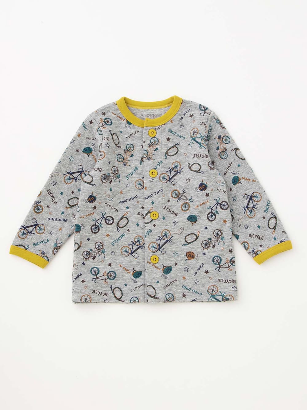 ベビーパジャマ・スリーパー|Ampersand（アンパサンド）自転車柄キルト前開きパジャマ|グレー