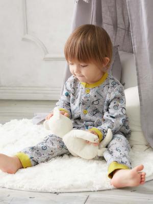 ベビーパジャマ・スリーパー|Ampersand（アンパサンド）自転車柄キルト前開きパジャマ|グレー