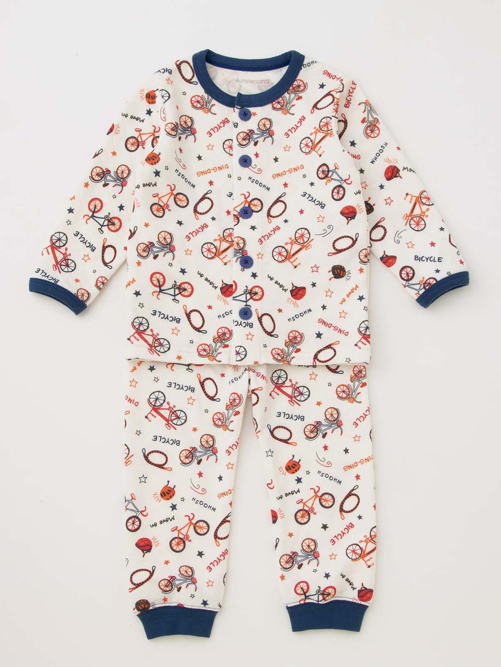 ベビーパジャマ・スリーパー|Ampersand（アンパサンド）自転車柄キルト前開きパジャマ|アイボリー