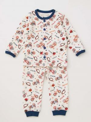 ベビーパジャマ・スリーパー|Ampersand（アンパサンド）自転車柄キルト前開きパジャマ|アイボリー