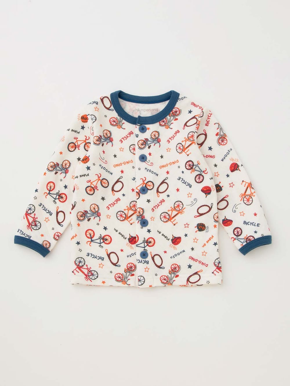 ベビーパジャマ・スリーパー|Ampersand（アンパサンド）自転車柄キルト前開きパジャマ|アイボリー