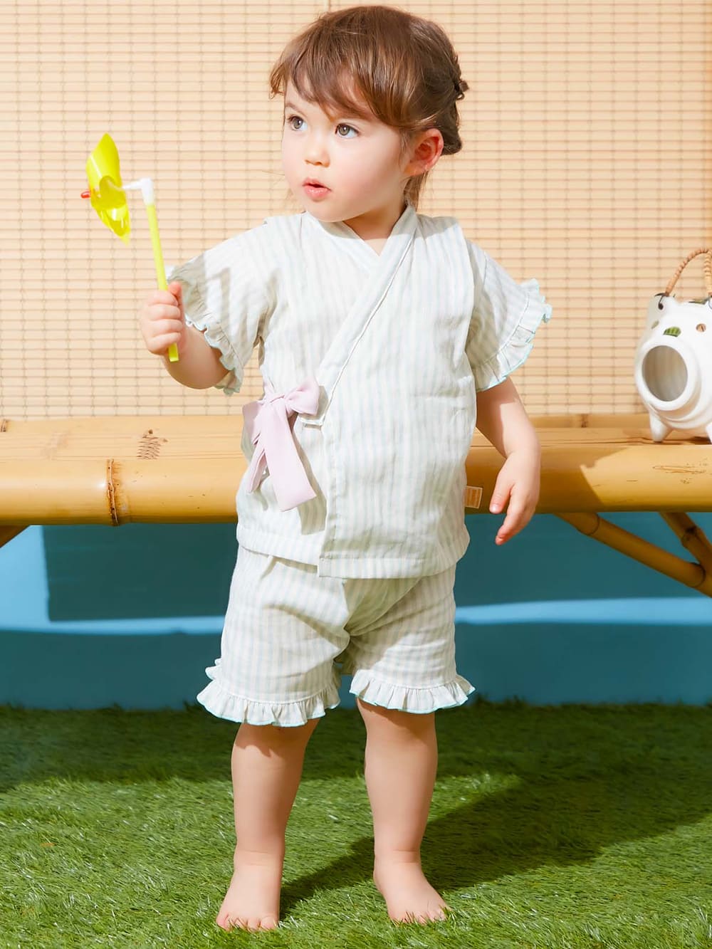 ベビー 甚平 浴衣 日本製 Angeliebeオリジナル Wガーゼストライプフリル甚平 ベビー服 新生児服 ベビー用品通販 エンジェリーベ 公式