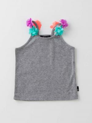 ベビートップス|【ベビー服】Caldia（カルディア）テレコシフォンフラワーキャミソール|杢グレー