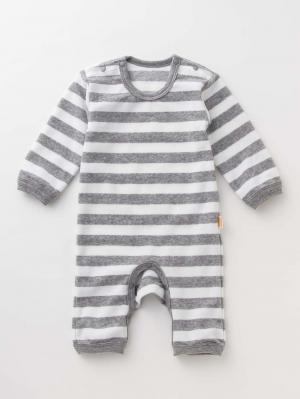 ロンパース・カバーオール|【日本製】ANGELIEBEオリジナル シンカーパイルロンパース|シロ×杢グレーボーダー