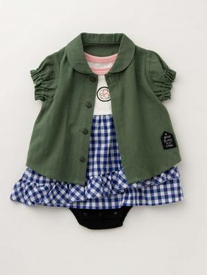 ロンパース・カバーオール|【ベビー服】Ampersand（アンパサンド）重ね着風スカートロンパース|カーキ