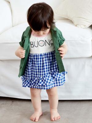 ロンパース・カバーオール|【ベビー服】Ampersand（アンパサンド）重ね着風スカートロンパース|カーキ