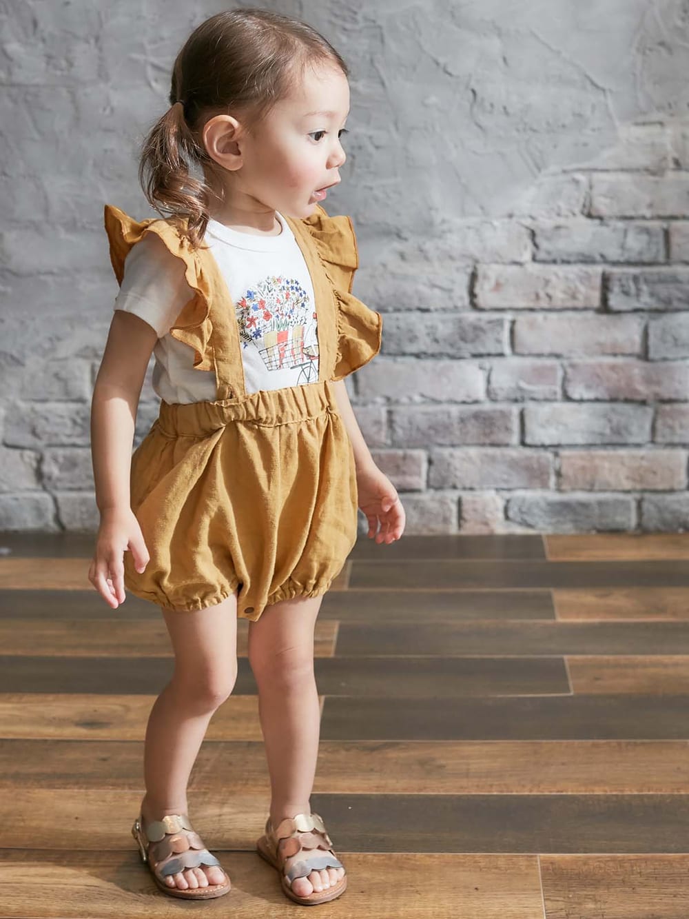 ベビー パンツ|La Stella（ラ ステラ）リネンフリルショルダーサロペット|ベージュ