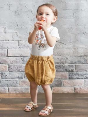 ベビー パンツ|La Stella（ラ ステラ）リネンフリルショルダーサロペット|ベージュ