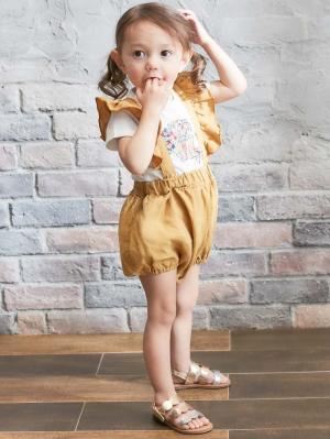 ベビー パンツ|La Stella（ラ ステラ）リネンフリルショルダーサロペット|ベージュ