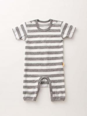 ロンパース・カバーオール|【日本製】ANGELIEBEオリジナル シンカーパイルロンパース|シロ×杢グレーボーダー