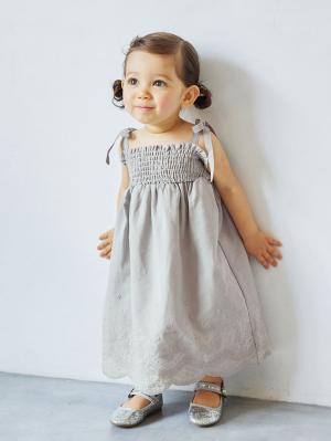 ベビー ワンピース|【ベビー服】【親子コーデ可】【3WAY】【セット】スカラップレースシャーリングキャミワンピース&ブルマセット|ライトグレー