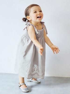 ベビー ワンピース|【ベビー服】【親子コーデ可】【3WAY】【セット】スカラップレースシャーリングキャミワンピース&ブルマセット|ライトグレー
