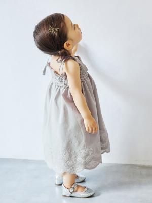 ベビー ワンピース|【ベビー服】【親子コーデ可】【3WAY】【セット】スカラップレースシャーリングキャミワンピース&ブルマセット|ライトグレー