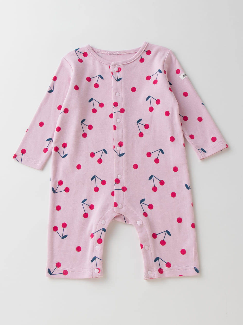 ロンパース・カバーオール|Baabook（バブーク）天竺前開き長袖ロンパース|チェリー ピンク