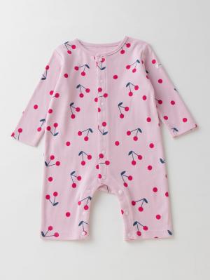 ロンパース・カバーオール|Baabook（バブーク）天竺前開き長袖ロンパース|チェリー ピンク