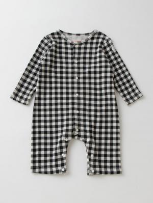 ロンパース・カバーオール|Baabook（バブーク）天竺前開き長袖ロンパース|ギンガム ブラック