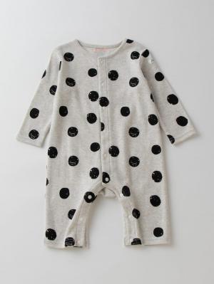 ロンパース・カバーオール|Baabook（バブーク）天竺前開き長袖ロンパース|ドット オフ×ブラック