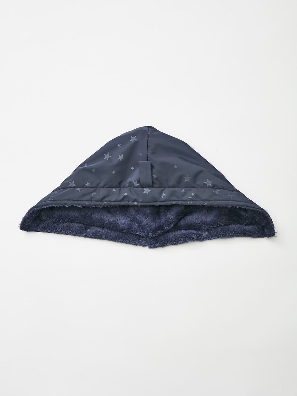 ベビーケープ|エンボス流星柄タフタ×シャギーフリースワンタッチケープ|ネイビー
