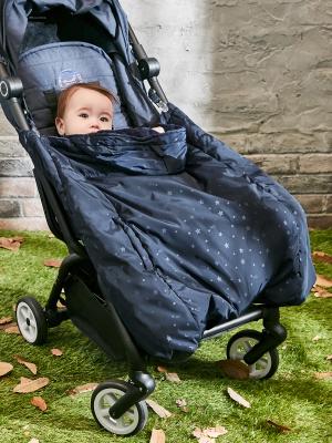 ベビーケープ|エンボス流星柄タフタ×シャギーフリースワンタッチケープ|ネイビー