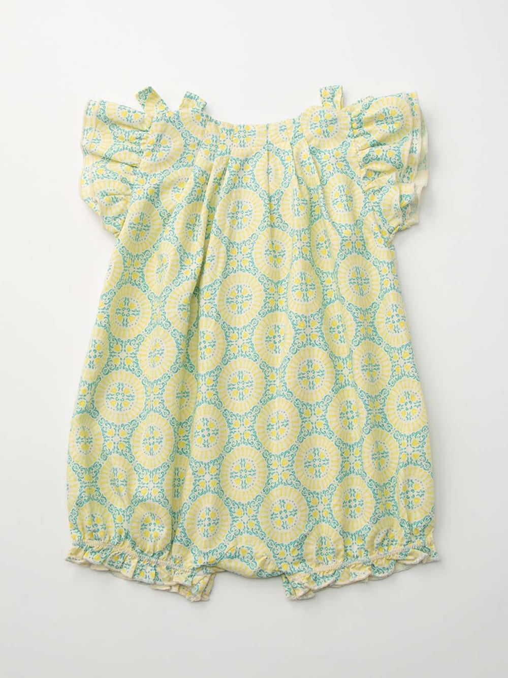 ロンパース・カバーオール|La Stella（ラ ステラ）タイル柄リボンギャザーロンパース