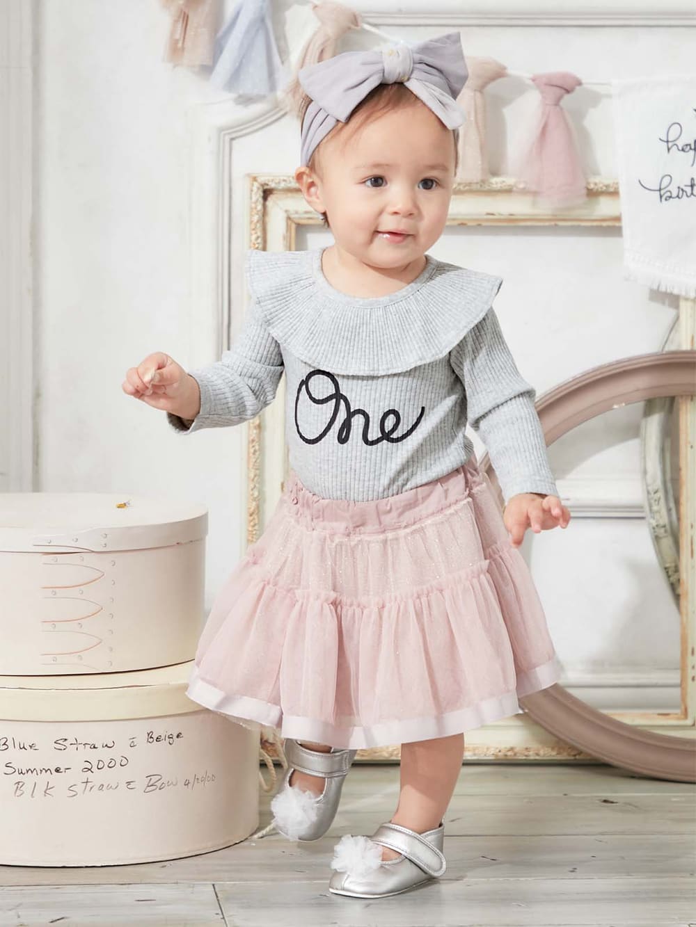 ロンパース・カバーオール|coto cotte（コトコト）衿フリルリブボディ|杢グレー