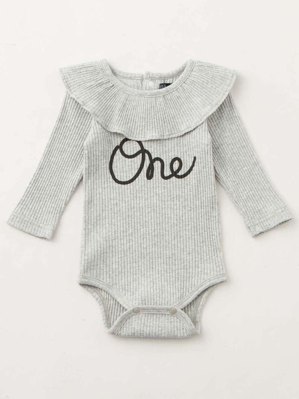 ロンパース・カバーオール|coto cotte（コトコト）衿フリルリブボディ|杢グレー