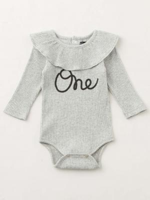 ロンパース・カバーオール|coto cotte（コトコト）衿フリルリブボディ|杢グレー