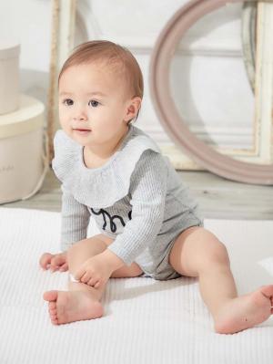 ロンパース・カバーオール|coto cotte（コトコト）衿フリルリブボディ|杢グレー