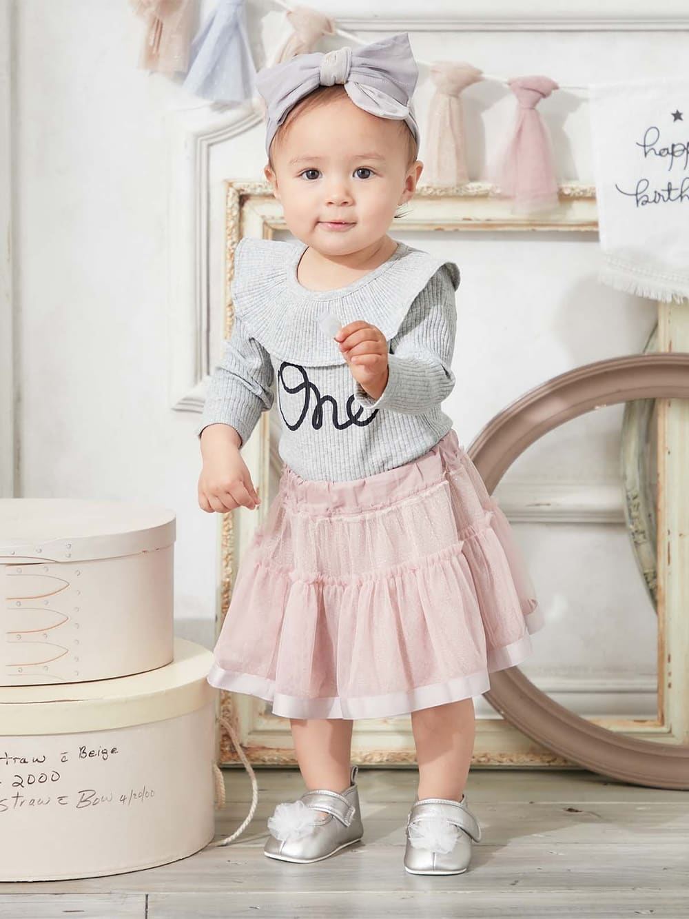 ロンパース・カバーオール|coto cotte（コトコト）衿フリルリブボディ|杢グレー