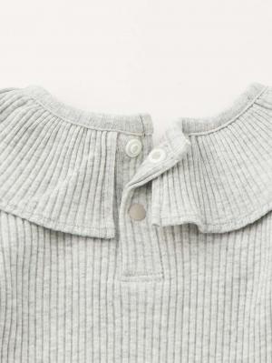 ロンパース・カバーオール|coto cotte（コトコト）衿フリルリブボディ|杢グレー