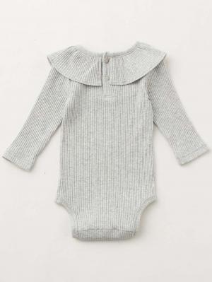 ロンパース・カバーオール|coto cotte（コトコト）衿フリルリブボディ|杢グレー