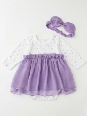 ロンパース・カバーオール|moc mof（モクモフ）ちょうちょワンピボディ＆ヘアバンドセット|パープル