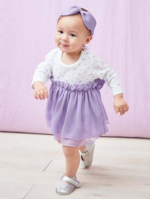 ロンパース・カバーオール|moc mof（モクモフ）ちょうちょワンピボディ＆ヘアバンドセット|パープル