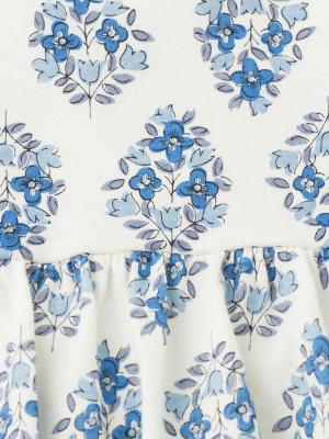 ベビー ワンピース|Seraph（セラフ）花柄ギャザーワンピース|ブルー