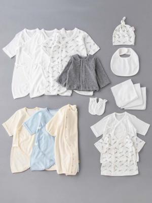 出産準備|【日本製】ANGELIEBEオリジナル  シンカーパイル出産準備肌着15点セット|サックス