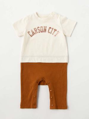 ロンパース・カバーオール|ANGELIEBEオリジナル  異素材ドッキングロゴロンパース|オフ×ブラウン