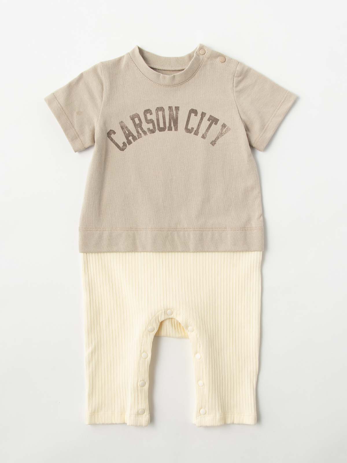 ロンパース・カバーオール|ANGELIEBEオリジナル  異素材ドッキングロゴロンパース|ベージュ×アイボリー