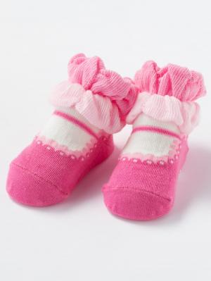 ベビーシューズ・ファーストシューズ・ベビー靴下|【Sweet girl】ストラップシューズ風ソックス|ピンク