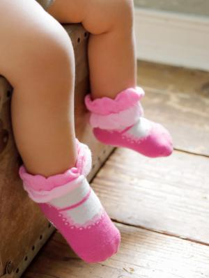 ベビーシューズ・ファーストシューズ・ベビー靴下|【Sweet girl】ストラップシューズ風ソックス|ピンク