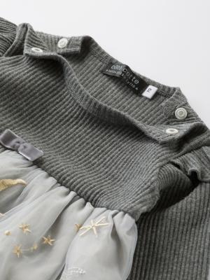 ベビー ワンピース|coto cotte(コトコト)裾刺繍ワンピボディ|グレー