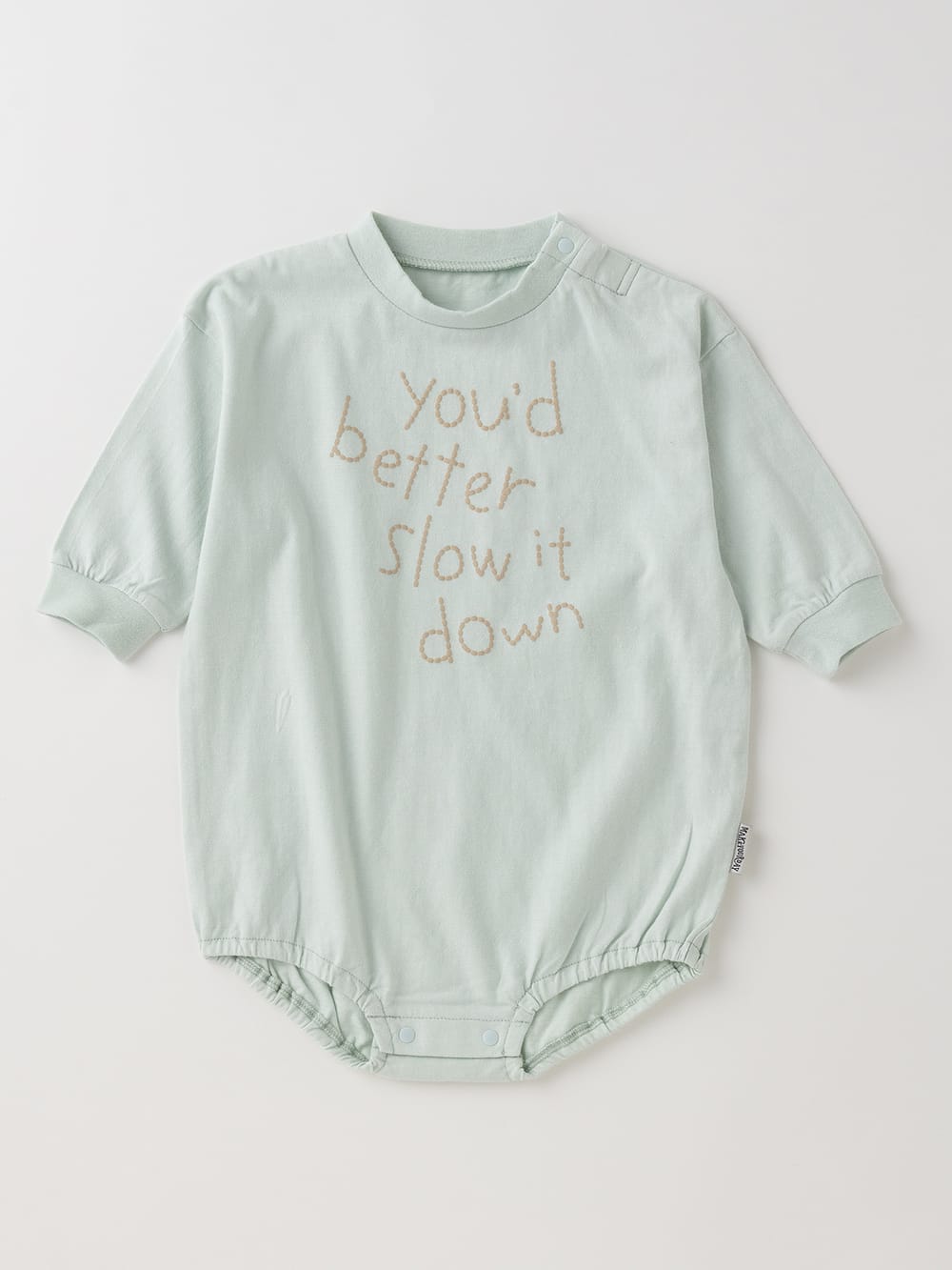 ロンパース・カバーオール|MAKE YOUR DAY（メイクユアデイ）ステッチ風ロゴプリントロンパース|ミント