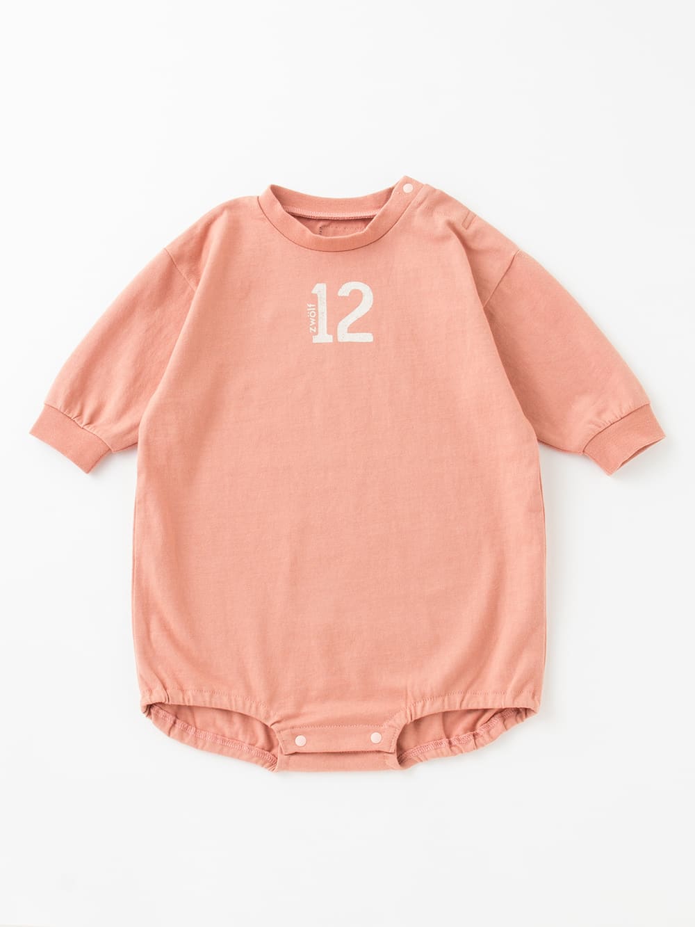 ロンパース・カバーオール|MAKE YOUR DAY（メイクユアデイ）ナンバー12プリントロンパース|サーモンピンク