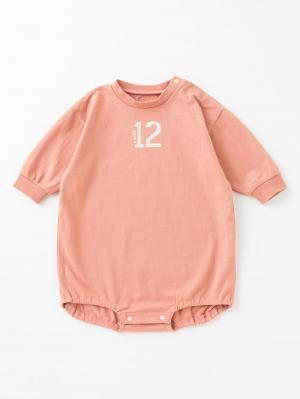 ロンパース・カバーオール|MAKE YOUR DAY（メイクユアデイ）ナンバー12プリントロンパース|サーモンピンク