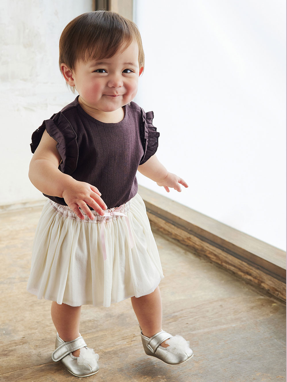 ロンパース・カバーオール|a.i.n（アイン）【汗染み防止】フリル袖ボディ|ブラウン