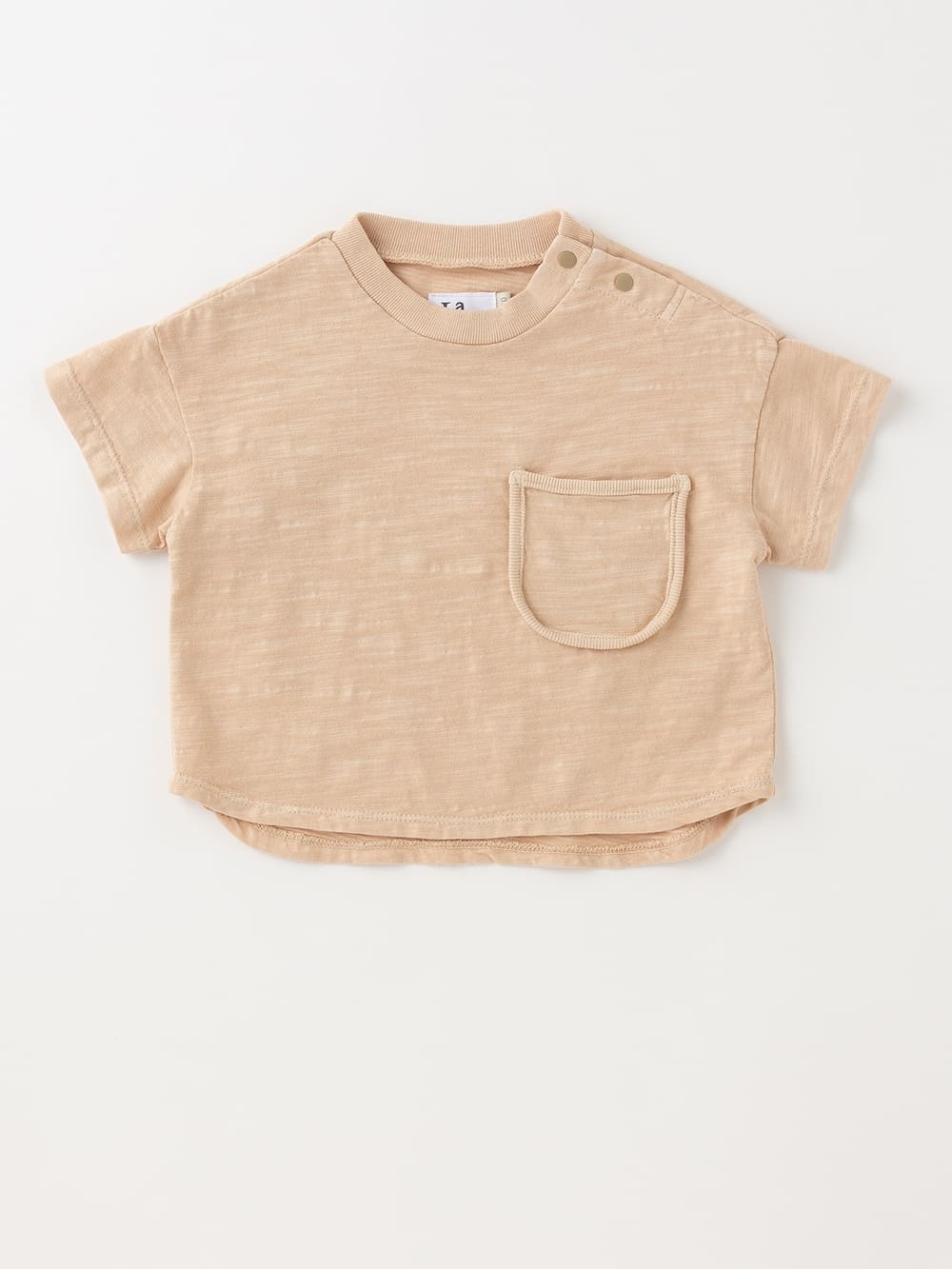 ベビートップス|La Stella(ラ ステラ)オーバーダイポケットTシャツ|ベージュ