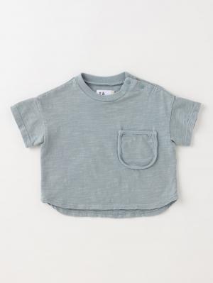 ベビートップス|La Stella(ラ ステラ)オーバーダイポケットTシャツ|ライトブルー