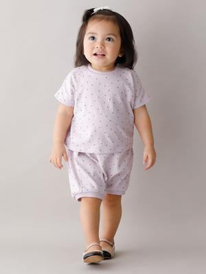 ベビートップス|La Stella（ラ ステラ）ガーゼ天竺ドットプリント セットアップ|ラベンダー