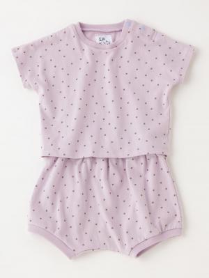 ベビートップス|La Stella（ラ ステラ）ガーゼ天竺ドットプリント セットアップ|ラベンダー