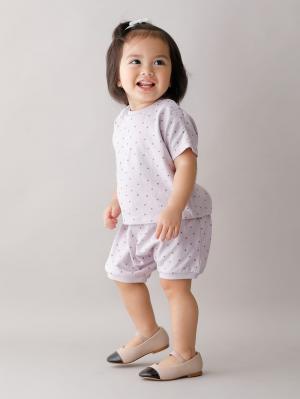 ベビートップス|La Stella（ラ ステラ）ガーゼ天竺ドットプリント セットアップ|ラベンダー